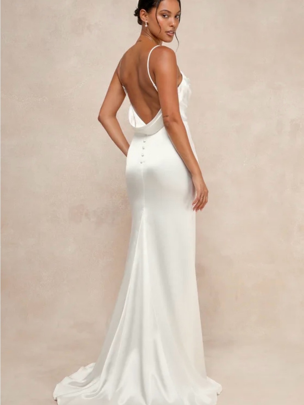 Lulu's Ivory Satin Cowl Neck Slip Gown